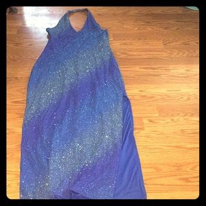 Metallic blue shimmer long formal dress